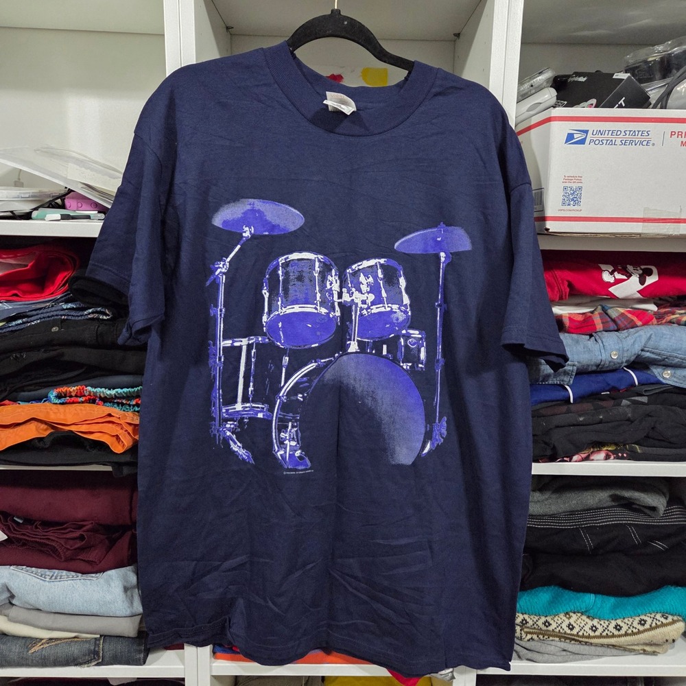 Vintage 1998 Drum Lover Beatwear T-Shirt Mens XL Navy Blue Fruit of the Loom 90s
